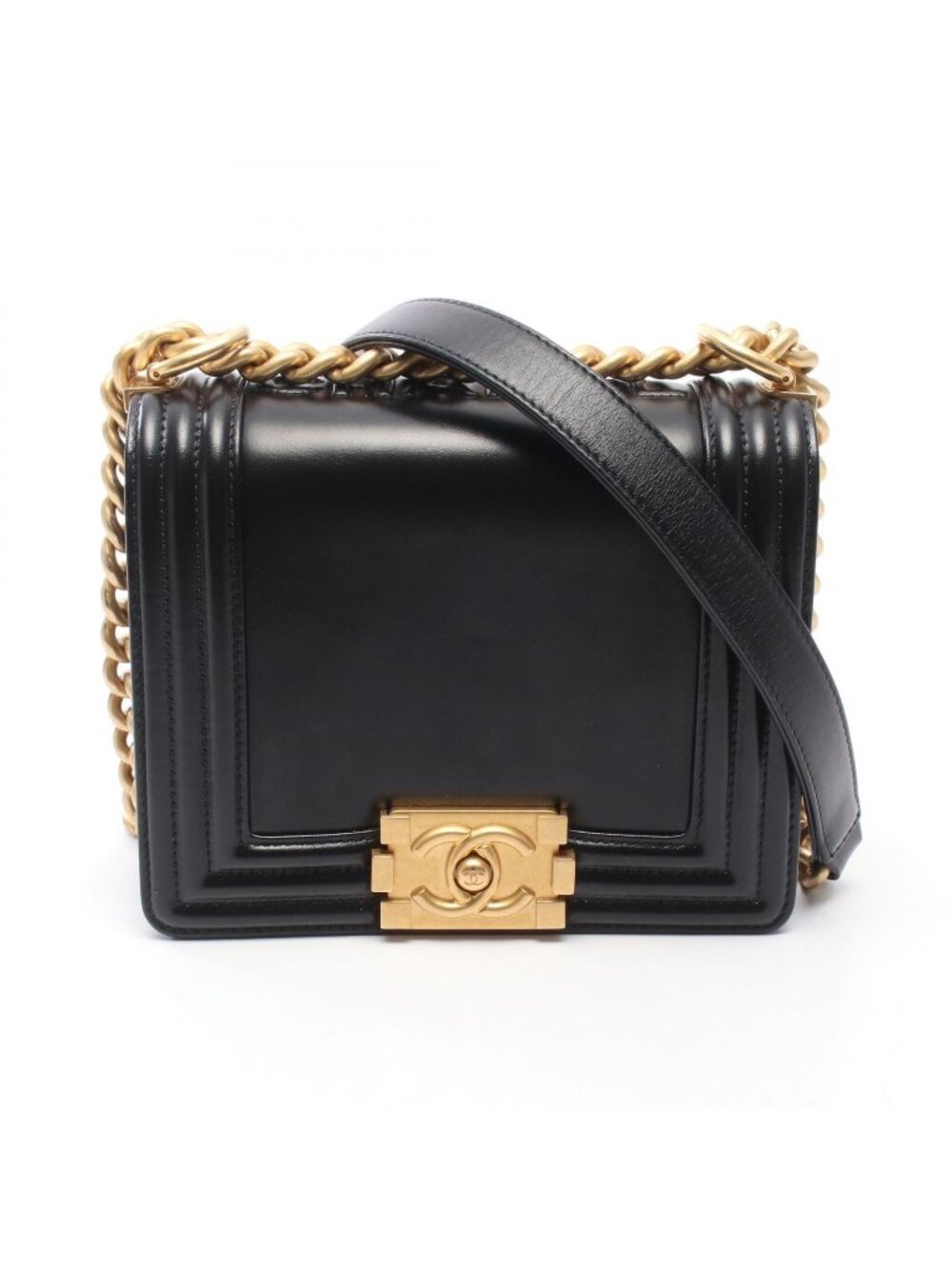 Chanel Shoulder Bag Boy Black Leather Mini Chain